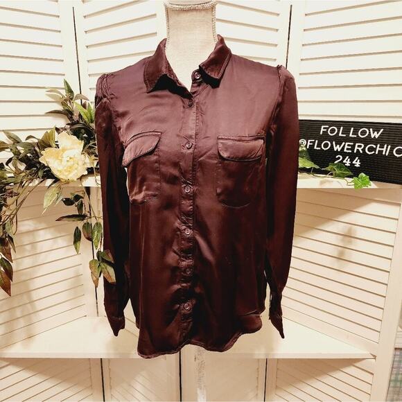 YOUNG FABULOUS & BROKE BROWN SILK LIKE BLOUSE SIZE MED - Picture 2 of 7